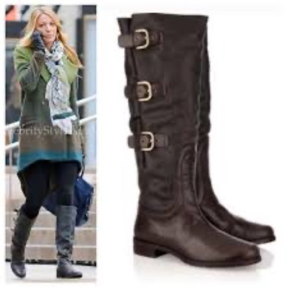 Stuart Weitzman Ludlow Leather Canvas Riding Boots - Picture 2 of 16